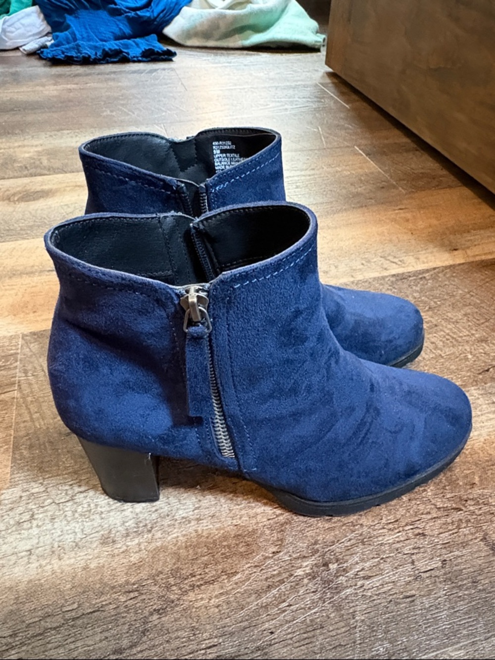 Navy Suede-Look Ankle Booties with Side Zip